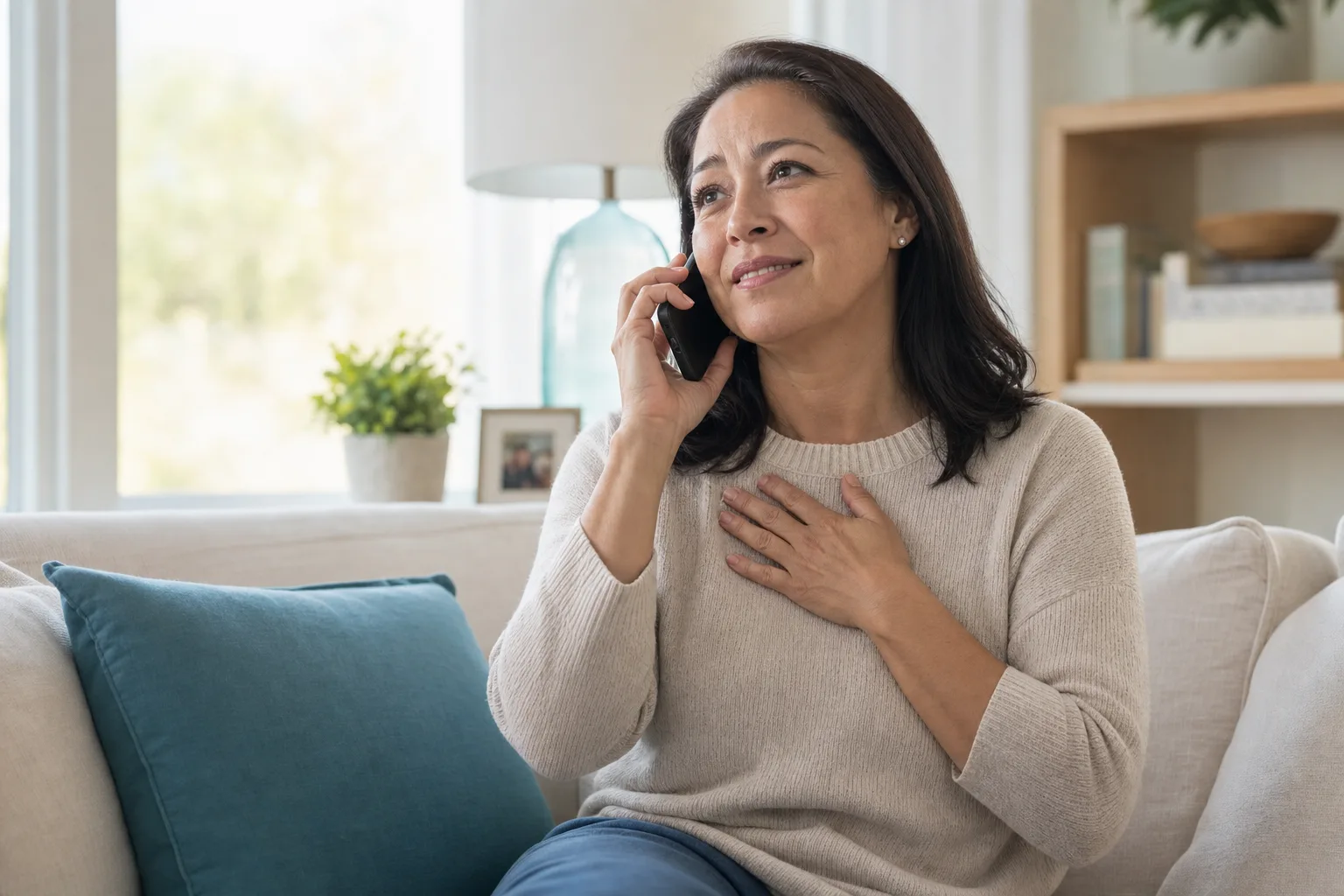 A family member on a call getting help for a loved one